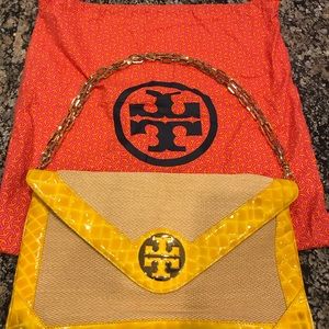 Tory Burch Croc Handbag Clutch Like New Yellow